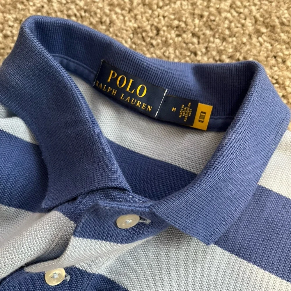 Polo Ralph Lauren Men's M Mesh Polo Shirt Blue Stripe Pony Logo Y2K Style Preppy